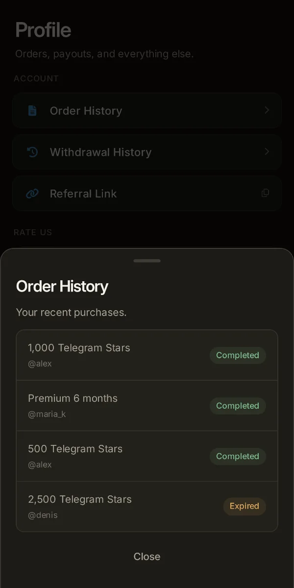 Order history sheet